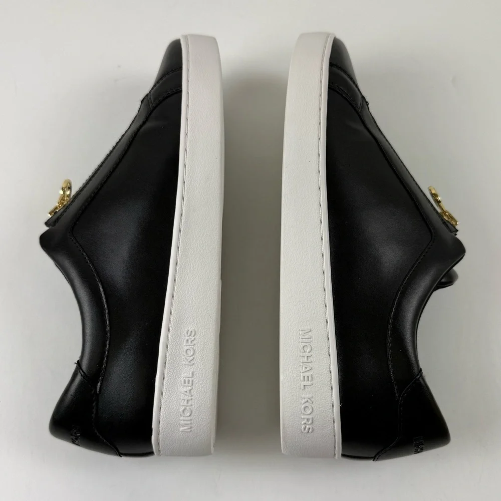 Michael Kors Keaton Zip Slip-On Sneakers Womens 9 Black Faux Leather Shoes